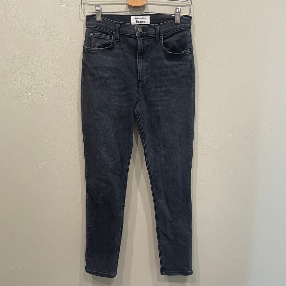 Reformation Jeans High & Skinny Crop Jeans Faded Grey Black - Size: 27